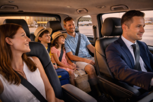 Happy family enjoying a comfortable and safe Airport Transfers Alicante journey