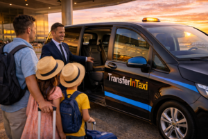 Professional driver opening the door of a premium minivan for an Airport Transfers Alicante